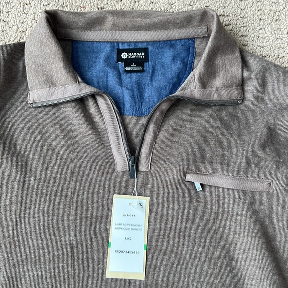 Men’s NWT Taupe Haggar 1/4 zip long sleeve shirt - Picture 2 of 8